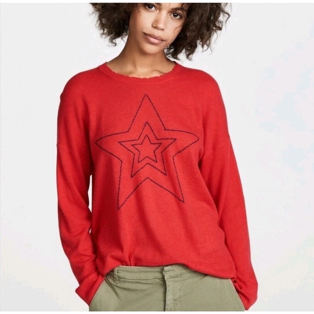 Sundry Red Oversized Star Wool Cashmere Blend Crew Neck Sweater Women's Size 0
